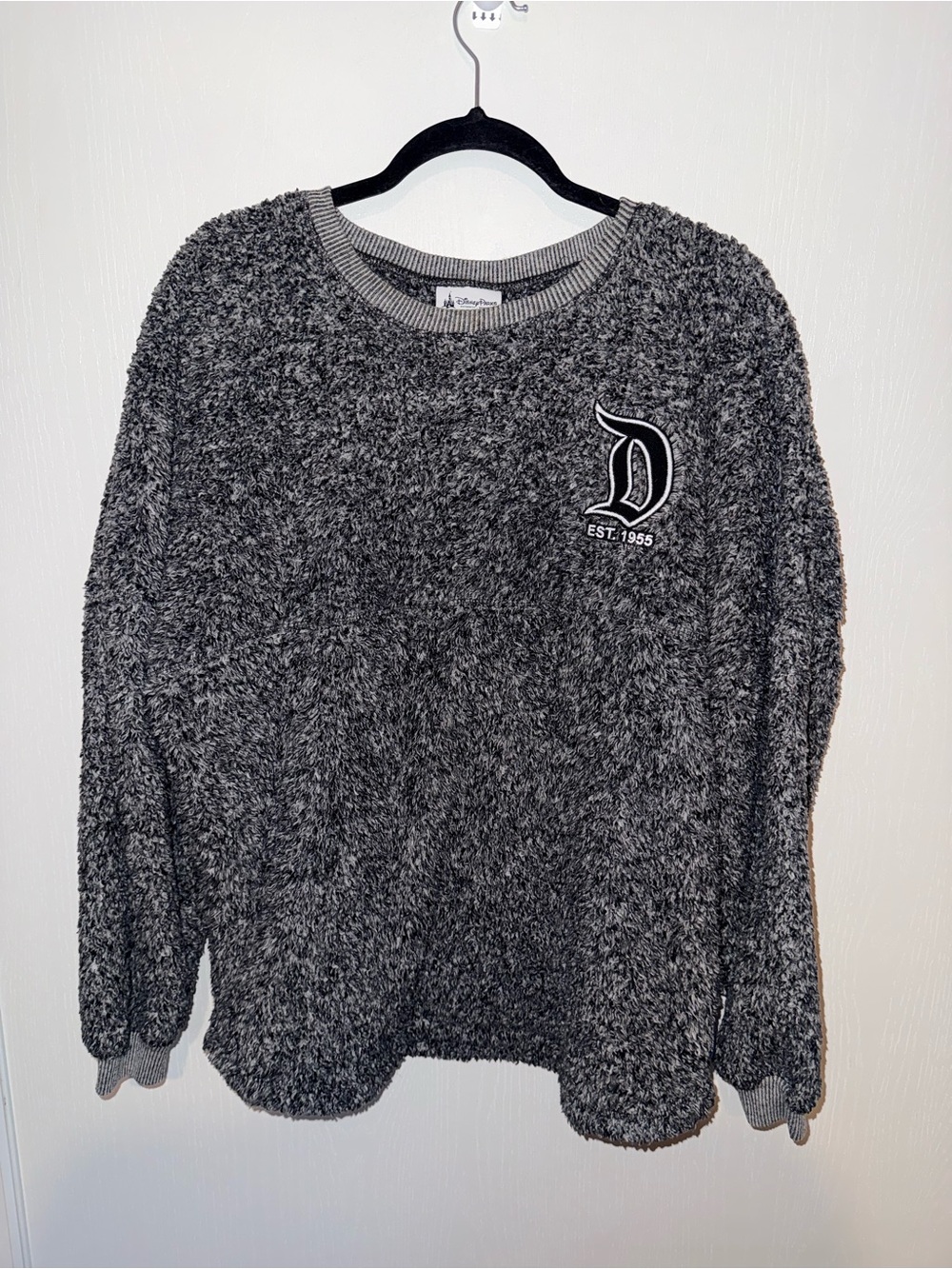 Disney Men's Charcoal Plush Crewneck Sweater with 'D' Patch